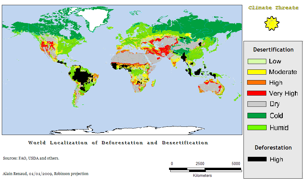 World Localization of Deforestation and Desertification