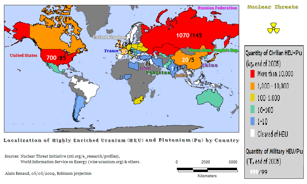 Localization of Highly Enriched Uranium and Plutonium by Country