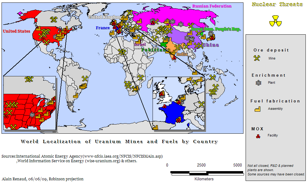 World Localization of Uranium Mines and Fuels by Country