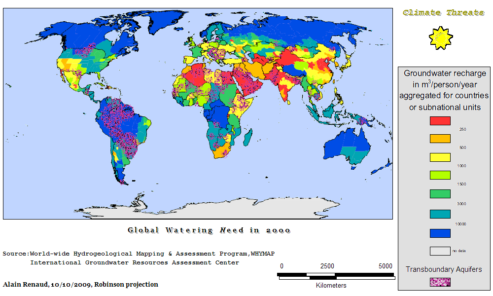 Global Groundwater per capita & Transboundary Aquifers in 2000