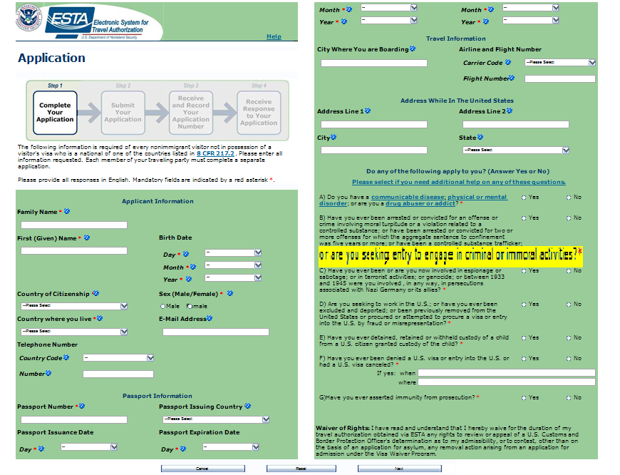Look at that new mandatory web form for those innocent European travelers...